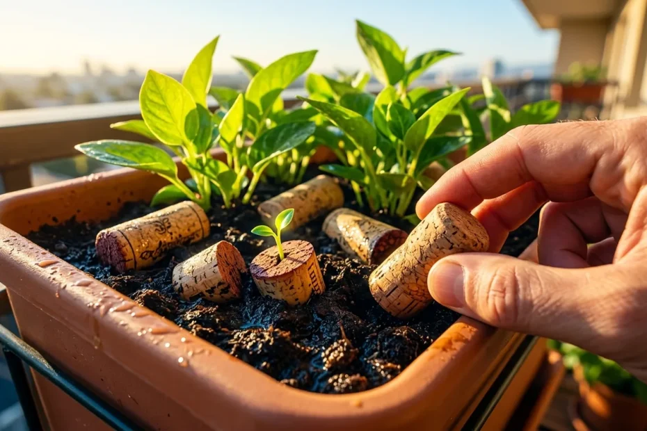 Piante più sane sul balcone: il semplice trucco dei tappi di sughero nel terriccio